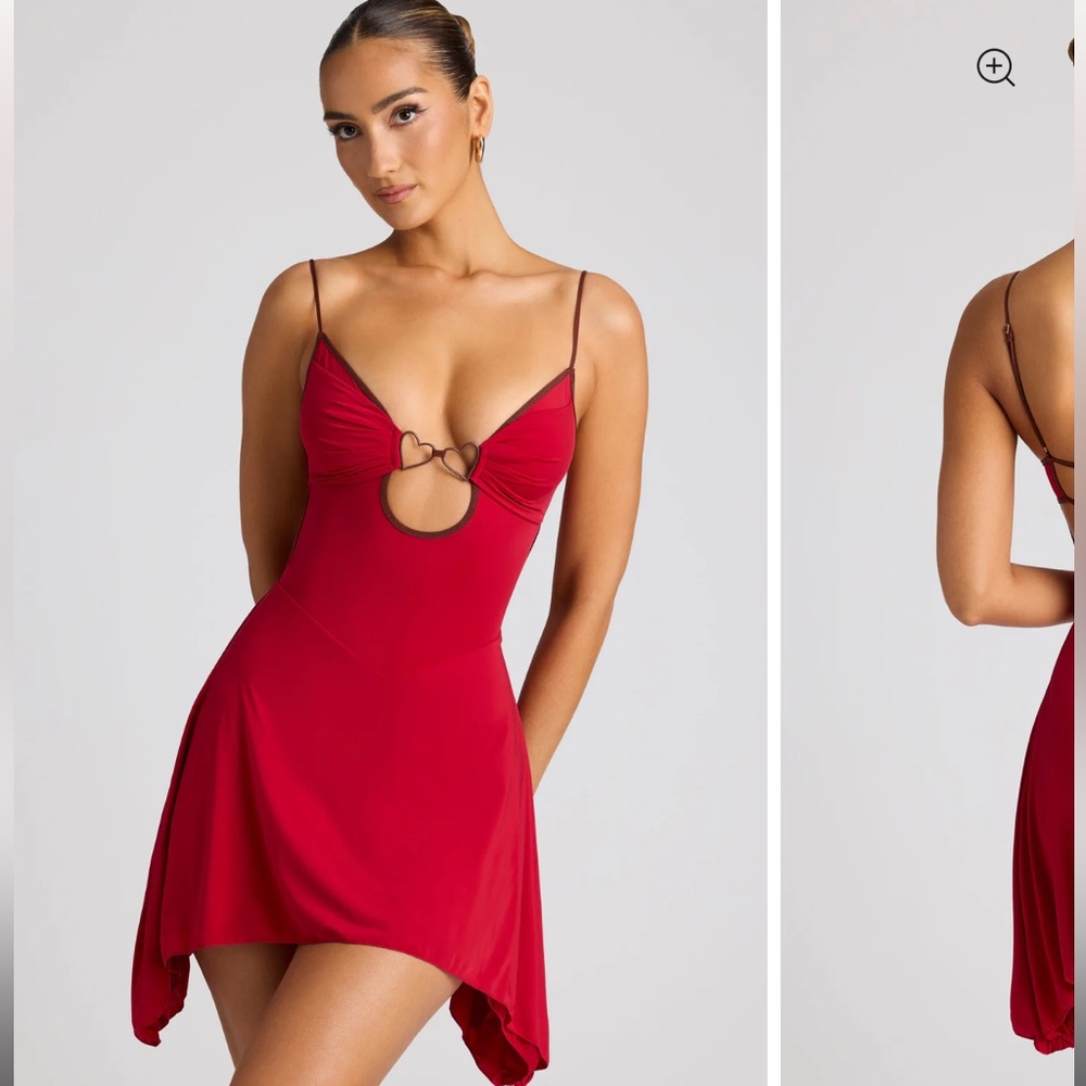 OH POLLY contrast binding mini dress in fire red